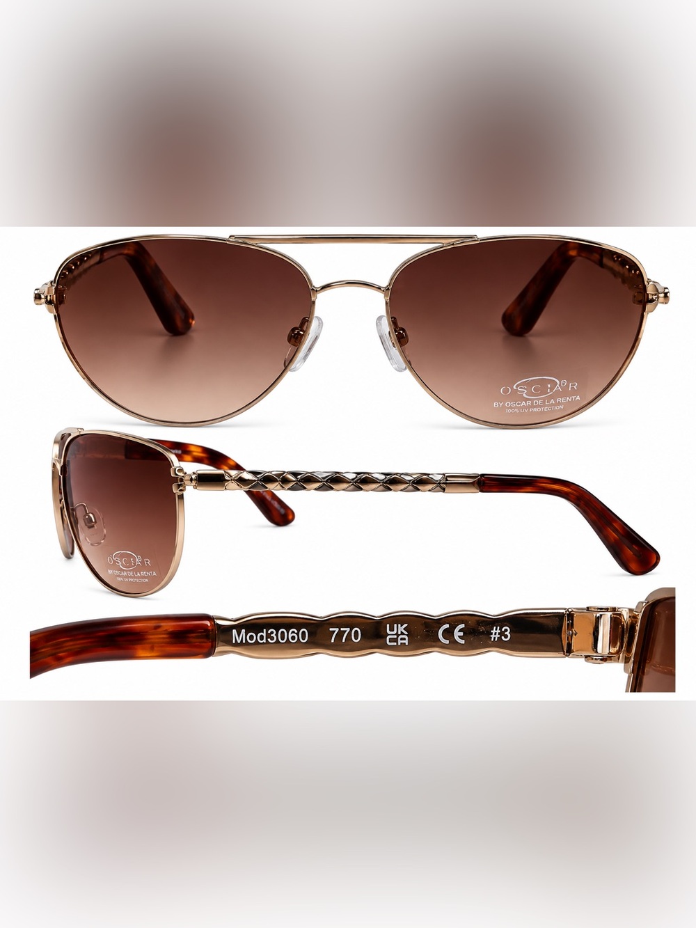 Oscar de la Renta Men’s Gold Frame Brown Lens Aviator Sunglasses ( No Case)
